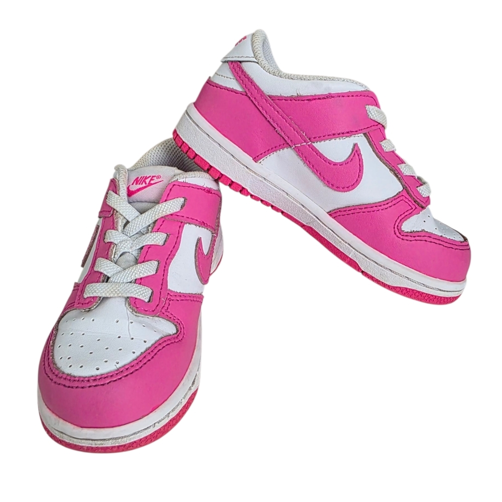 Nike Dunk Low Sneakers Toddler White And Laser Fuchsia Size 9C